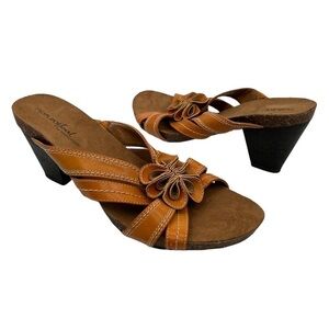 Natural Soul Orange Eily Floral Heeled Sandals Size 10 Women’s
